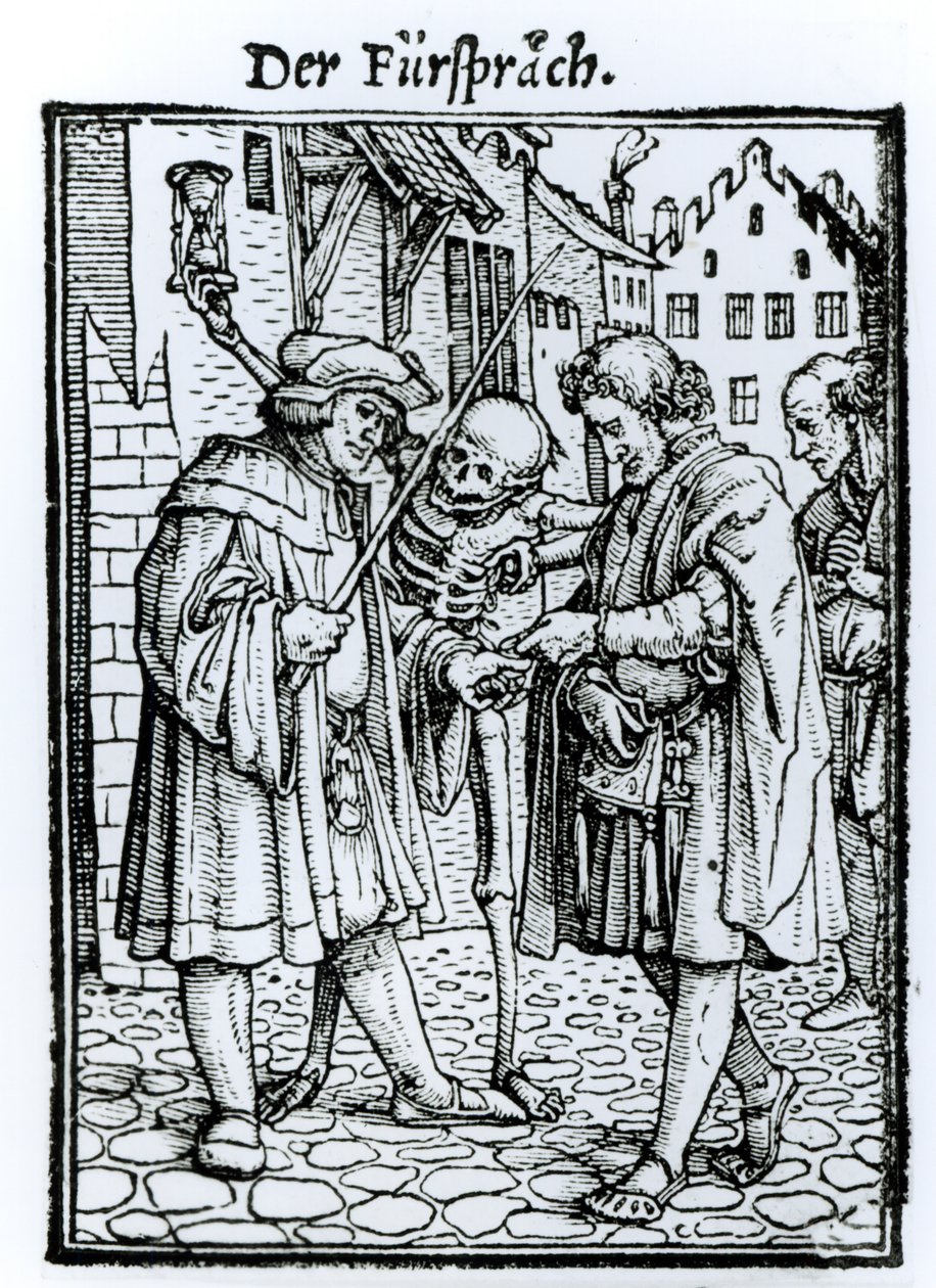 ハンス・ラッツェルバーガー、1538年頃に刻まれた「死のダンス」の死と法廷弁護士 作： ハンス・ホルバイン・ザ・ヤング