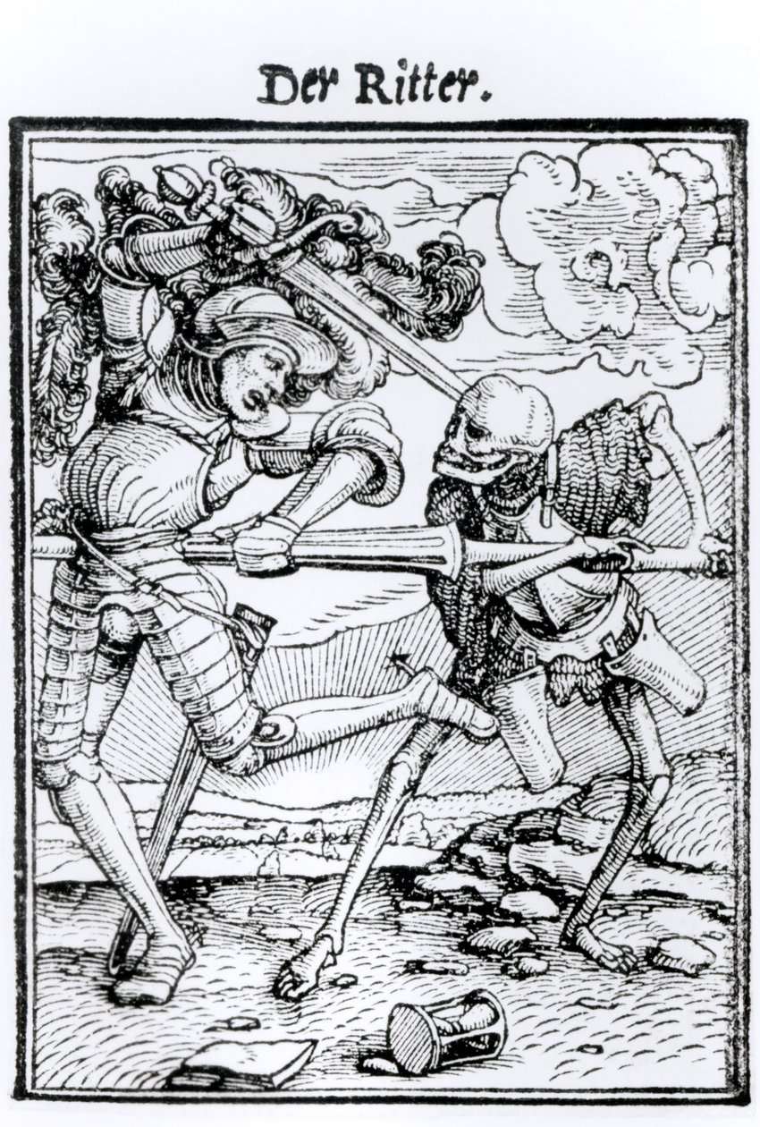 ハンス・ラッツェルバーガーが刻んだ「死のダンス」の死と騎士、1538年頃 作： ハンス・ホルバイン・ザ・ヤング