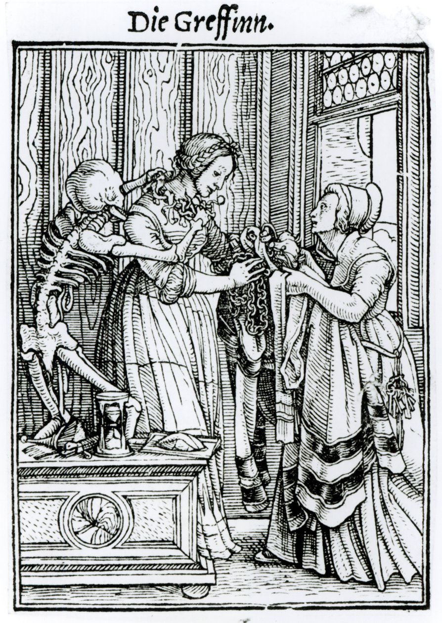 ハンス・ラッツェルバーガーによって刻まれた「死のダンス」からの死と愛人、1538年頃 作： ハンス・ホルバイン・ザ・ヤング