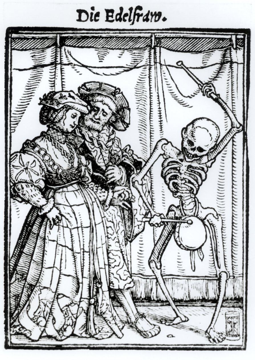 ハンス・ラッツェルバーガーによって刻まれた「死のダンス」からの死と貴婦人、1538年頃 作： ハンス・ホルバイン・ザ・ヤング