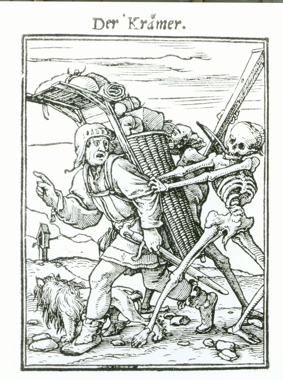 ハンス・ルツェルバーガーによって刻まれた「死のダンス」の死とペドラー、1538年頃 作： ハンス・ホルバイン・ザ・ヤング