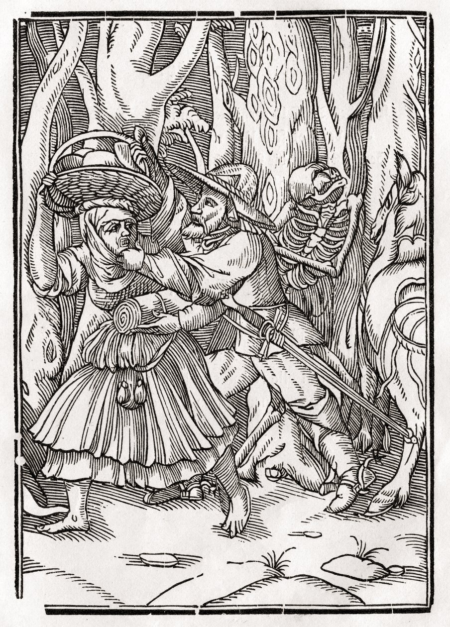 1843年にバーゼルで公開された「Der Todten Tanz」から強盗のために死が訪れる 作： ハンス・ホルバイン・ザ・ヤング