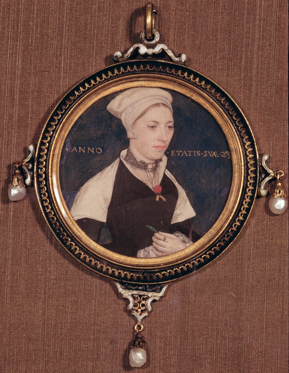 ジェーンスモールのミニチュアポートレート（以前はロバートペンバートン夫人として知られていました）、c.1540（トランプに取り付けられたベラムのトイレ） 作： ハンス・ホルバイン・ザ・ヤング