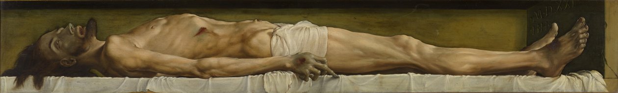 死んだキリスト、1511年（パネル上のテンペラ） 作： ハンス・ホルバイン・ザ・ヤング
