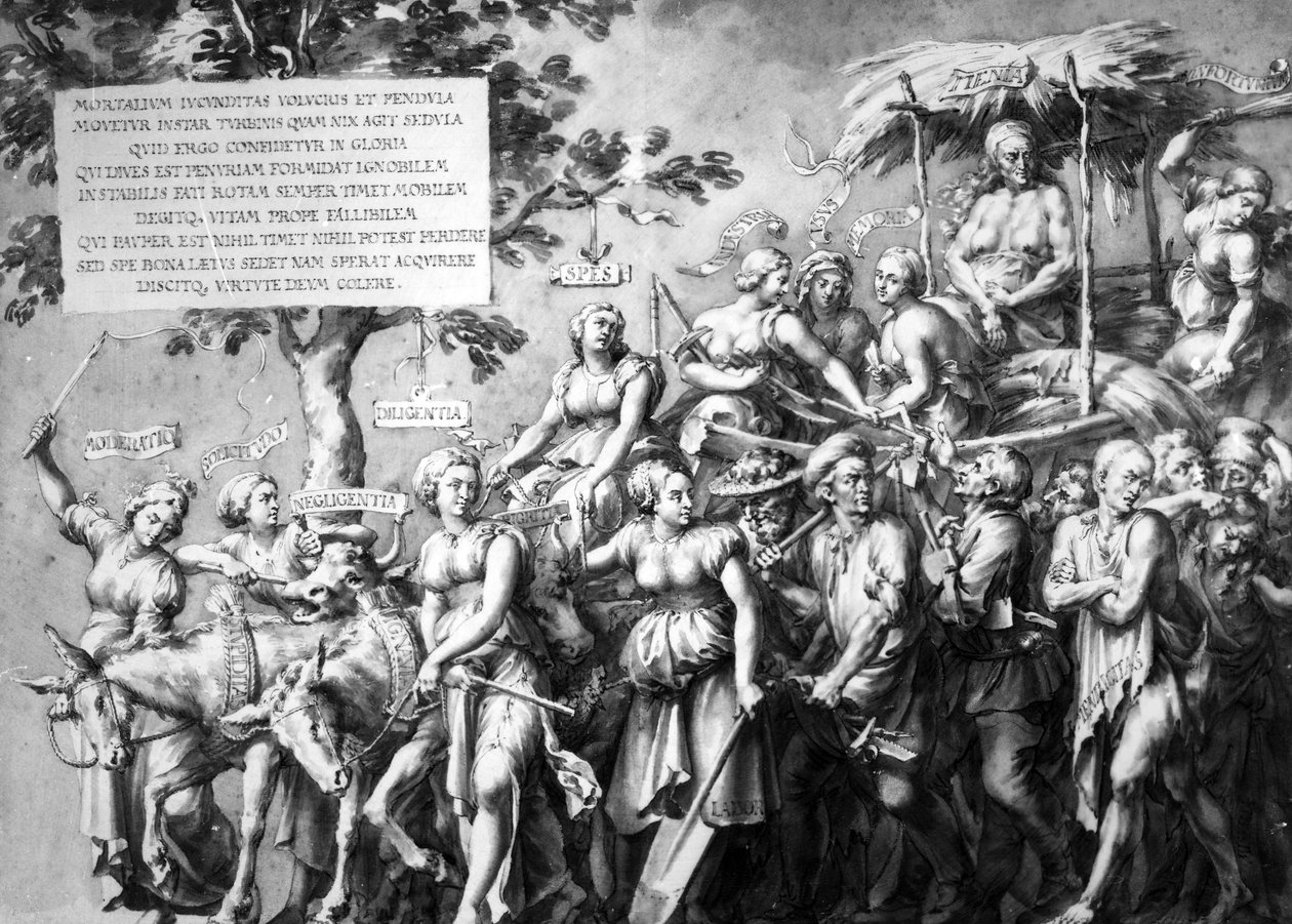 Jan de Bisschopによって描かれた貧困の勝利、1650年頃（ペン、インク、紙の上で洗う） 作： ハンス・ホルバイン・ザ・ヤング
