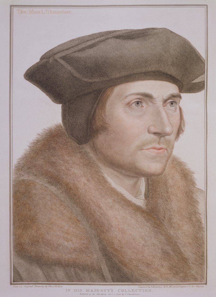フランチェスコ・バルトロッツィ（1727-1815）によって刻まれたトーマス・モア、首相（1478-1535） 作： ハンス・ホルバイン・ザ・ヤング