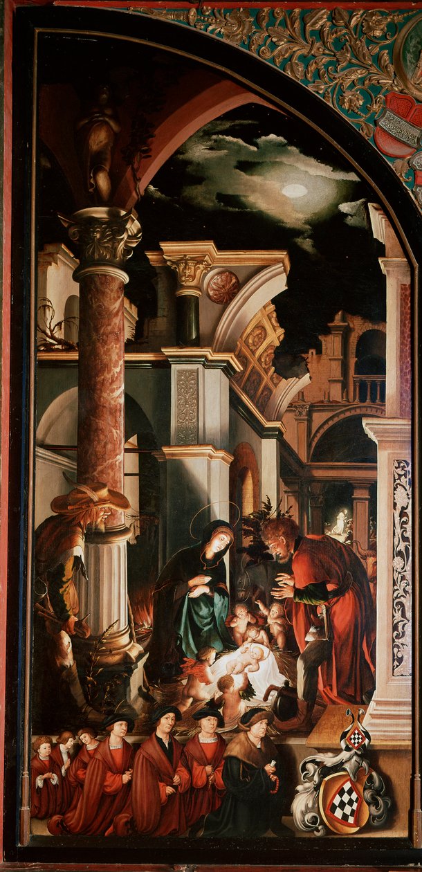 Altarpiece Oberried:「羊飼いたちの崇拝」 木版デトレンペ ハンス・ホルベイン（1497/8-1543） 1521-1522 日231x109 cm スイス、フリブールのカテドラル 作： ハンス・ホルバイン・ザ・ヤング