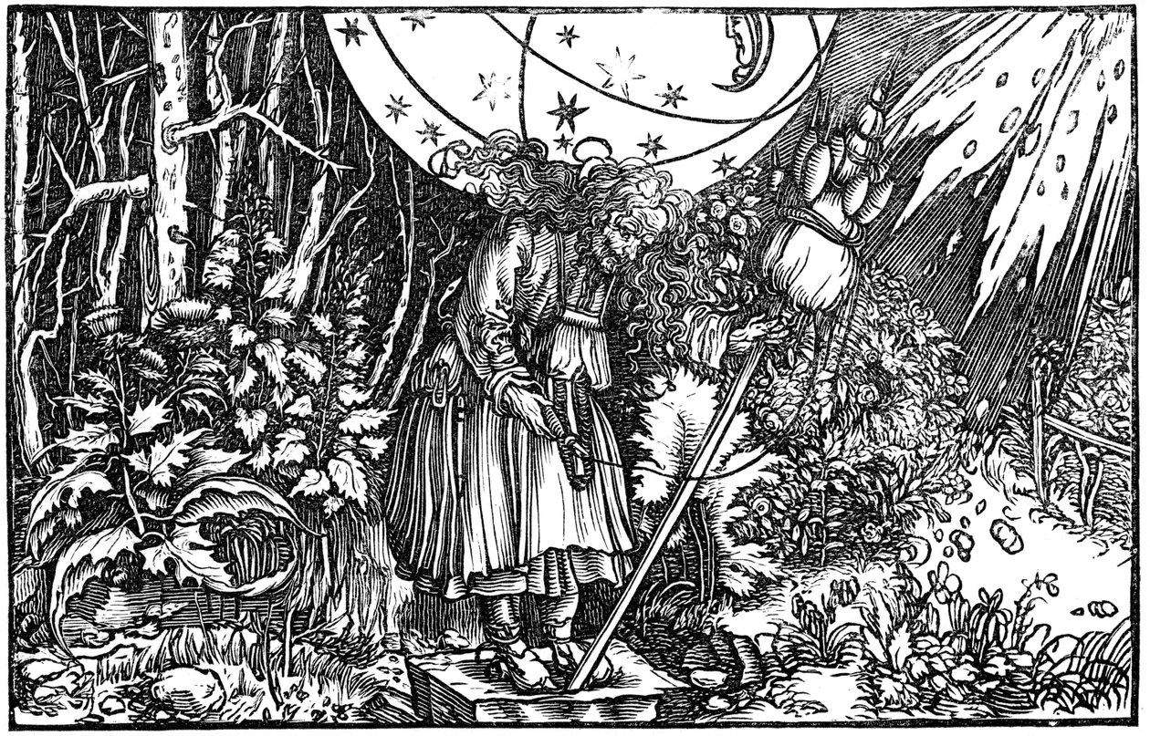 老婆の魔女または妖精の紡績、1547 作： ハンス・ホルバイン・ザ・ヤング