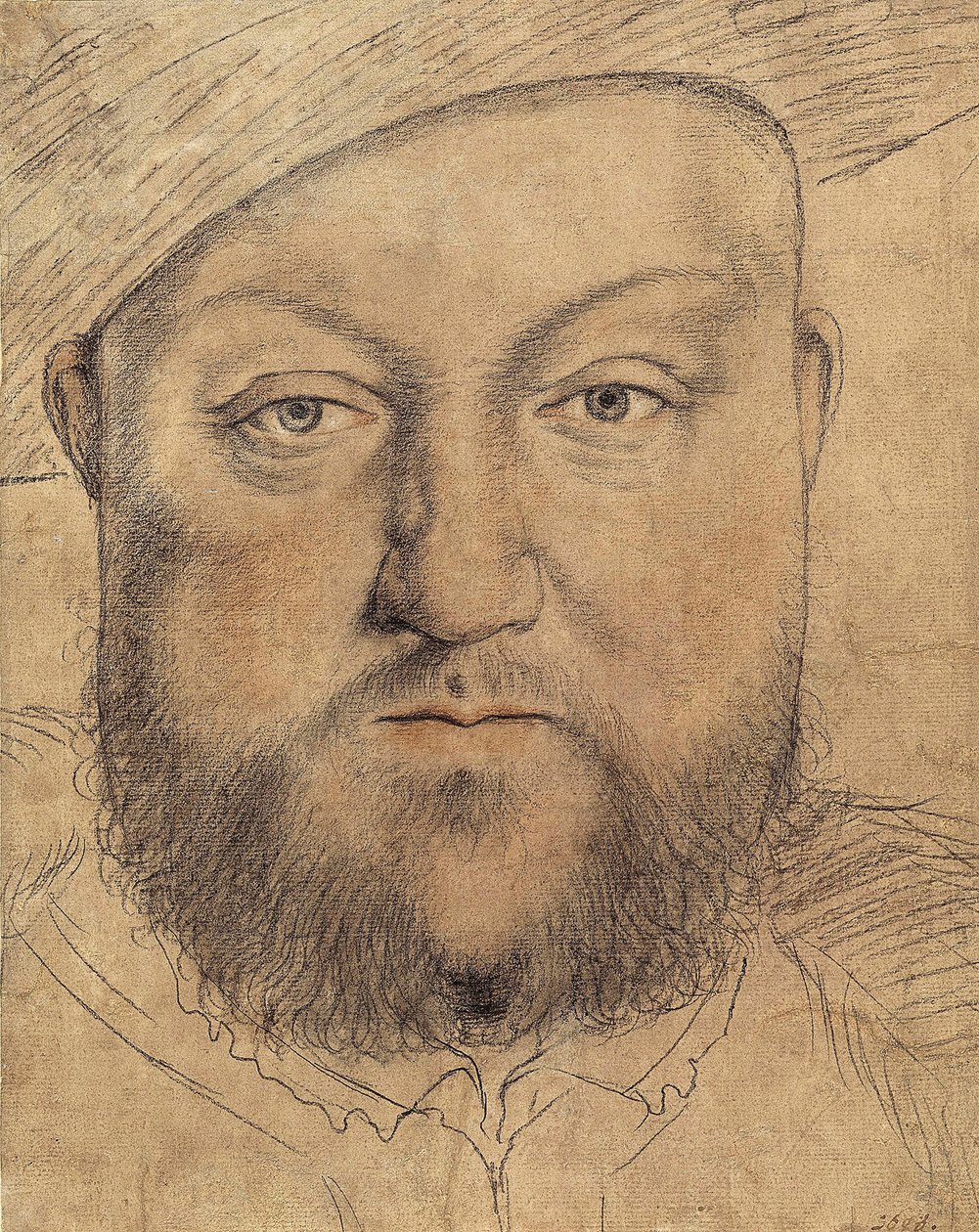 イングランド王ヘンリー8世（ヘンリー8世）の肖像 par Holbein, Hans, the Younger (1497-1543), c.1540 - 厚紙に木炭、パステル、サンギーを使用 - Staatliche Graphische Sammlung, Munich 作： ハンス・ホルバイン・ザ・ヤング