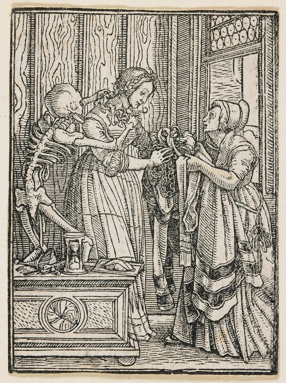 『死の舞踏』（リヨン）に登場する伯爵夫人、1538年 作： ハンス・ホルバイン一世