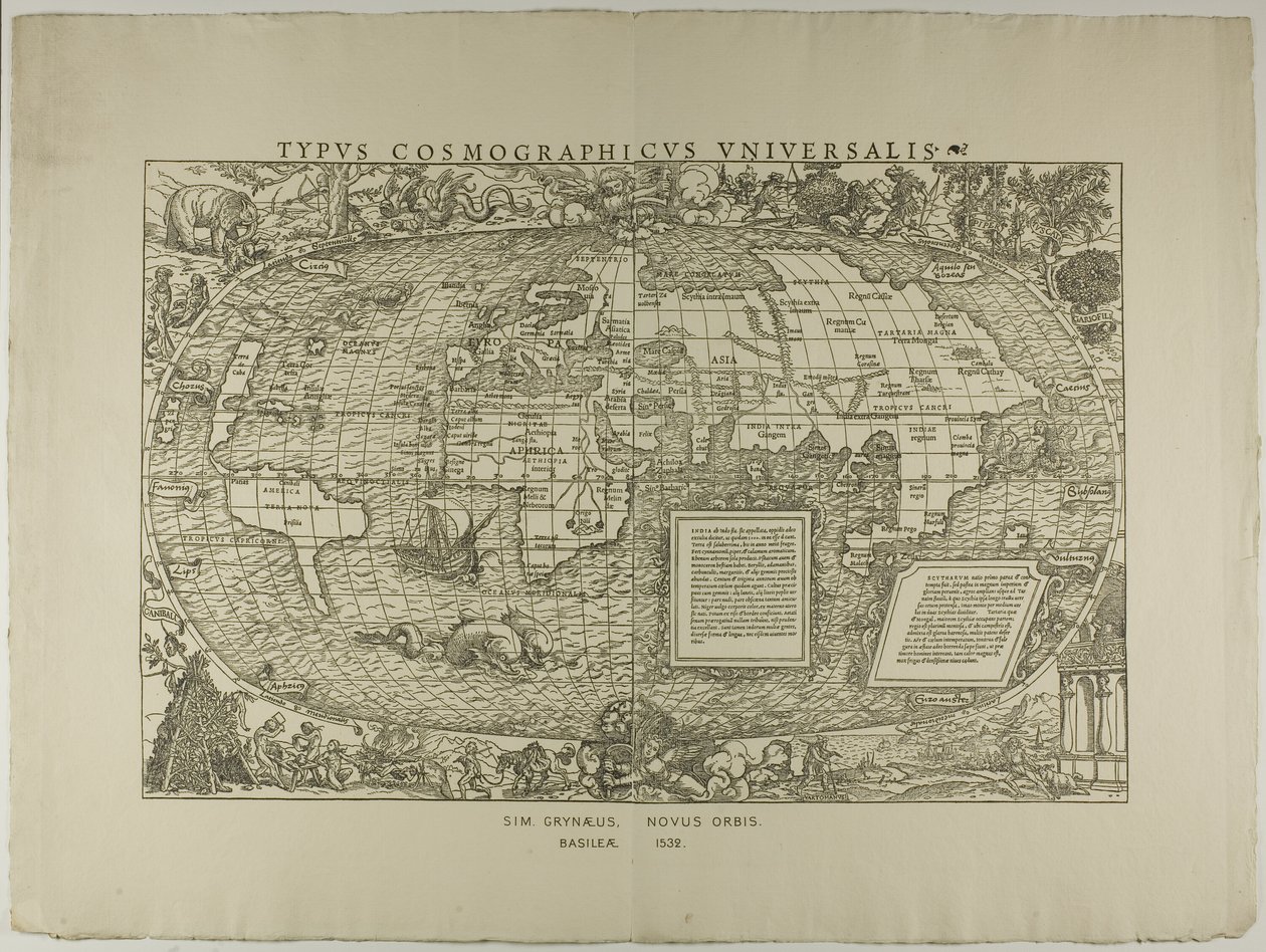 タイプ Cosmographicus Universalis, Sim.グリネウス、ノヴス・オルビス、バシレア1532年 作： ハンス・ホルバイン一世