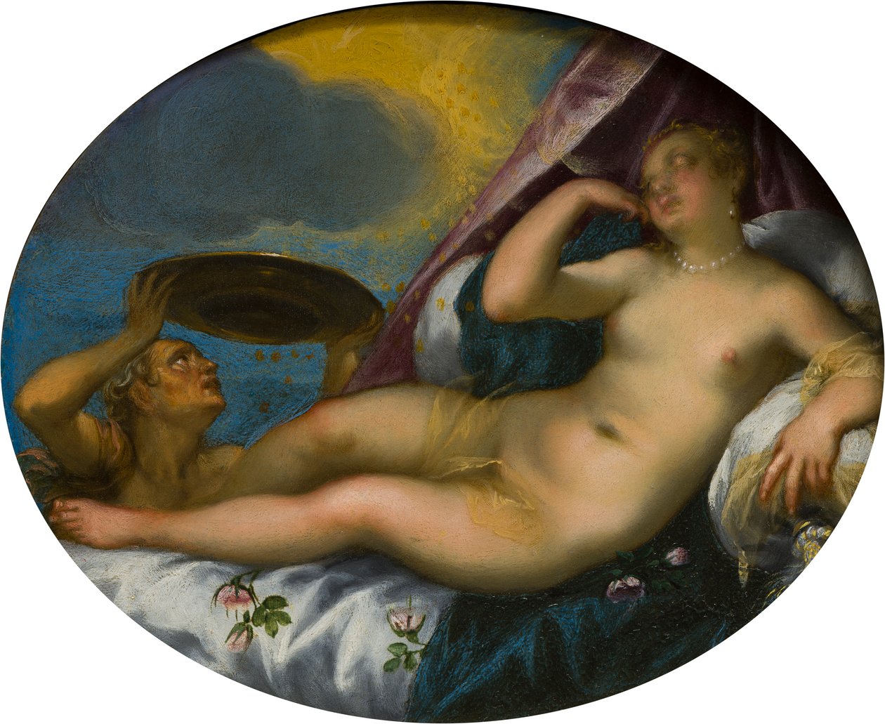 ダナエと金のシャワー、c.1584-1625（キャンバスに油彩） 作： ハンスIまたはヨハン・ロッテンハンマー