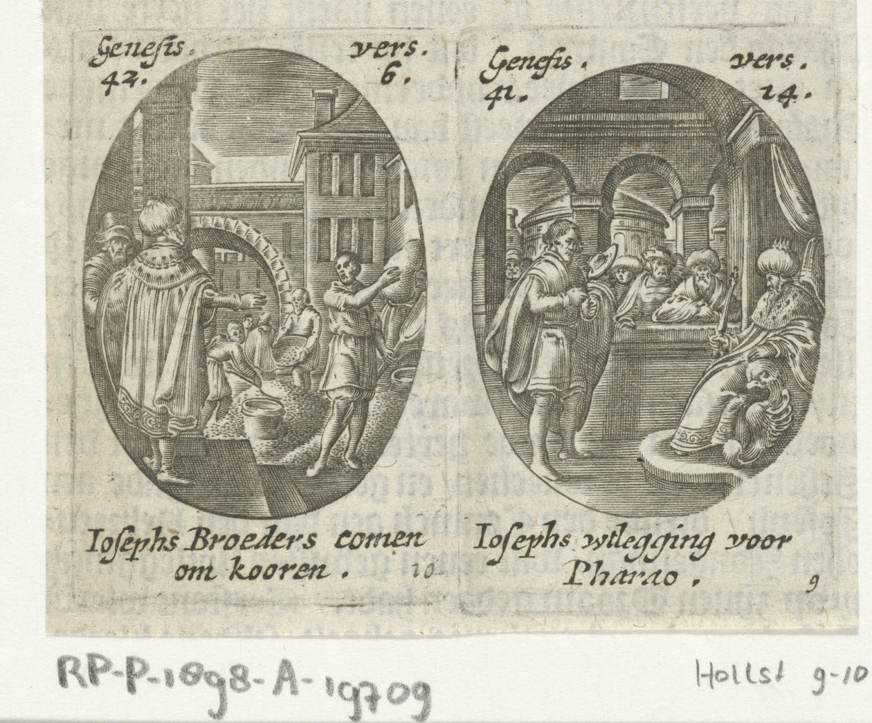 ヨセフは兄弟たちにとうもろこしを売る / ヨセフはファラオの夢を解釈する ジョセフの生涯の場面 (シリーズ タイトル) 作： ハンス・ヤンセン