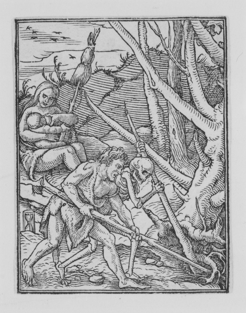 アダムの掘削、「死のダンス」より。 1526年、1538年に出版。 作： ハンス・リュッツェルバーガー