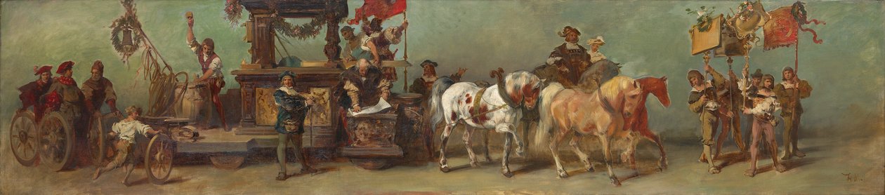1879年の祝祭行列のための習作 - 大工、木工旋盤工、樽職人 作： ハンス・マカート