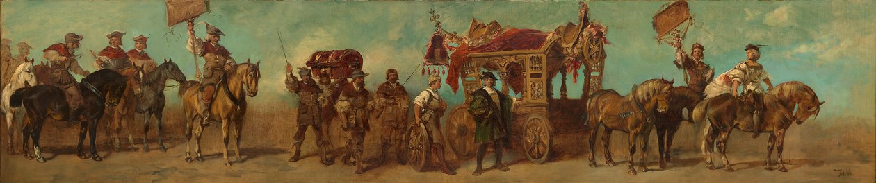 1879年祝祭行列のための習作 - 荷車職人、馬具職人、革ひも職人、袋物職人 作： ハンス・マカート
