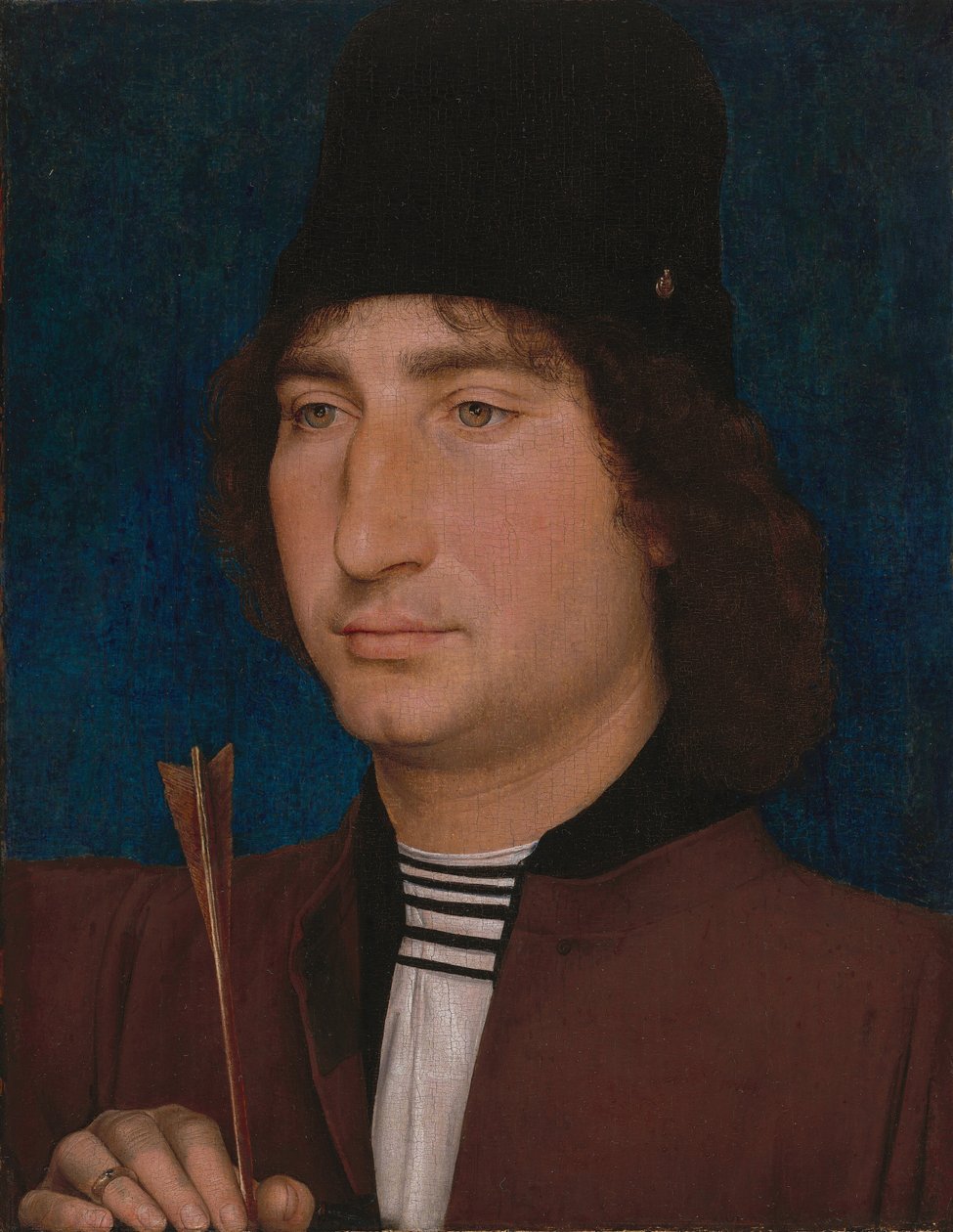 矢を持つ男の肖像、c。 14701475。 作： ハンス・メムリンク