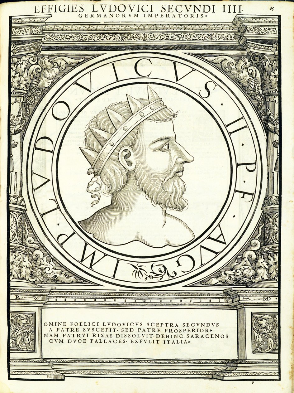ルイ2、ローマ東西の指揮官、古代硬貨の最も真実な画像、ルドルフヴィッセンバッハの彫刻、チューリッヒアンドレアスゲスナーの印刷 作： ハンス・ルドルフ・マヌエルドイツ人