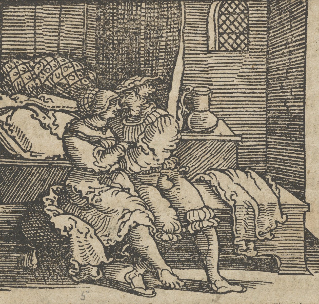 妻とゼッパが座っているチェストに閉じ込められたスピネロッチョ、1534 年以前。 作： ハンス・ショイフェライン長老