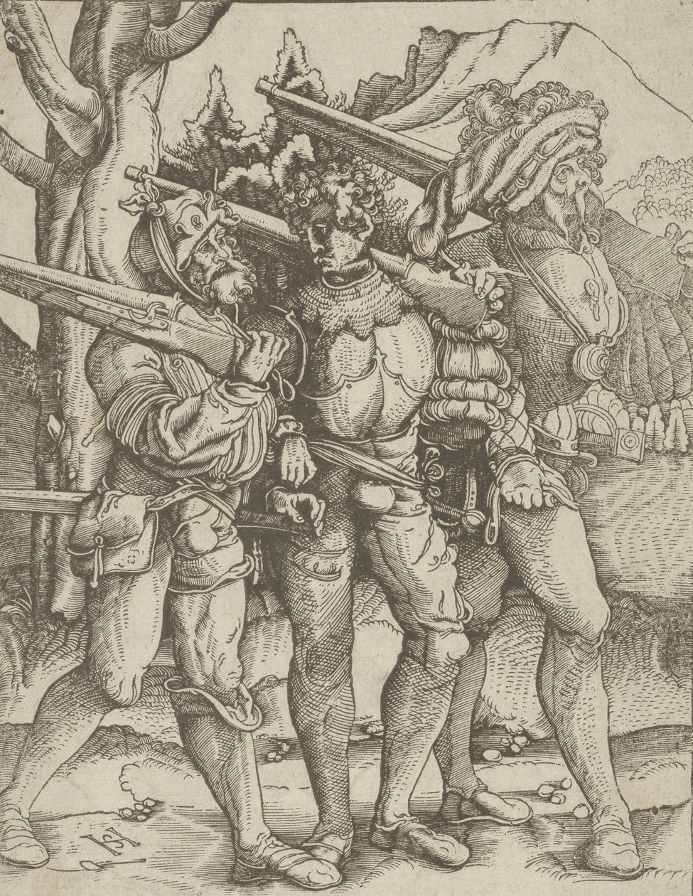 マスケット銃を持った 3 人の兵士, ca. 1511-15。 作： ハンス・ショイフェライン長老