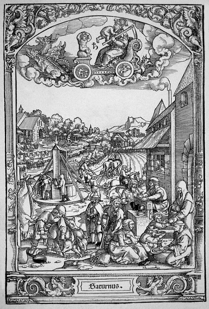 Saturno (gravura em madeira) 作： Hans Sebald (School of) Beham