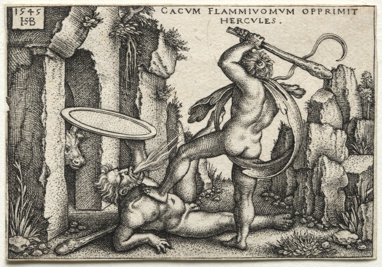 ヘラクレスの労働：ヘラクレスが巨大なCacusを殺す、1545年。 作： ハンス・セバルド・ベハム