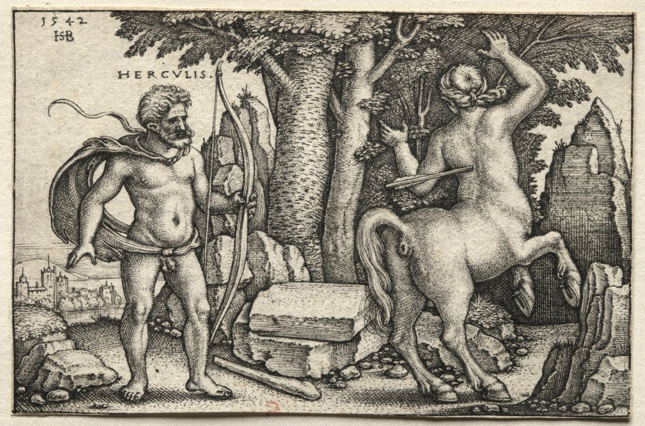 ヘラクレスの労働：ネスキュスを撃つヘラクレス、1542年。 作： ハンス・セバルド・ベハム