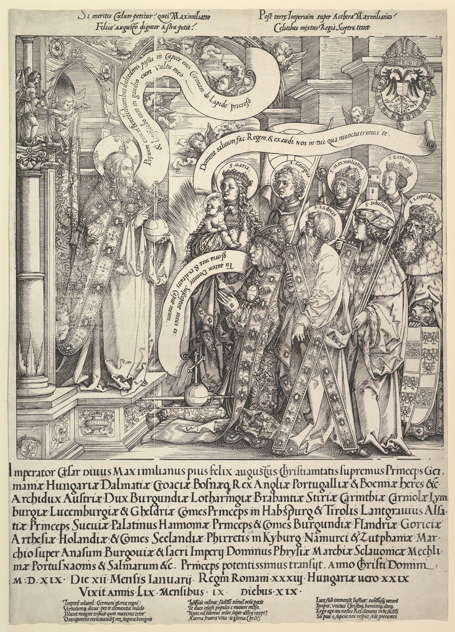 1519年、彼の守護聖人から全能者に贈られたマクシミリアン。 作： ハンス・スプリングインクリー