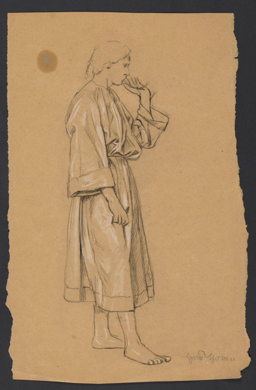 Studie eines jungen Mannes in antikisierender Kleidung, mit der linken Hand zum Kinn erhoben 作： ハンス・トーマ