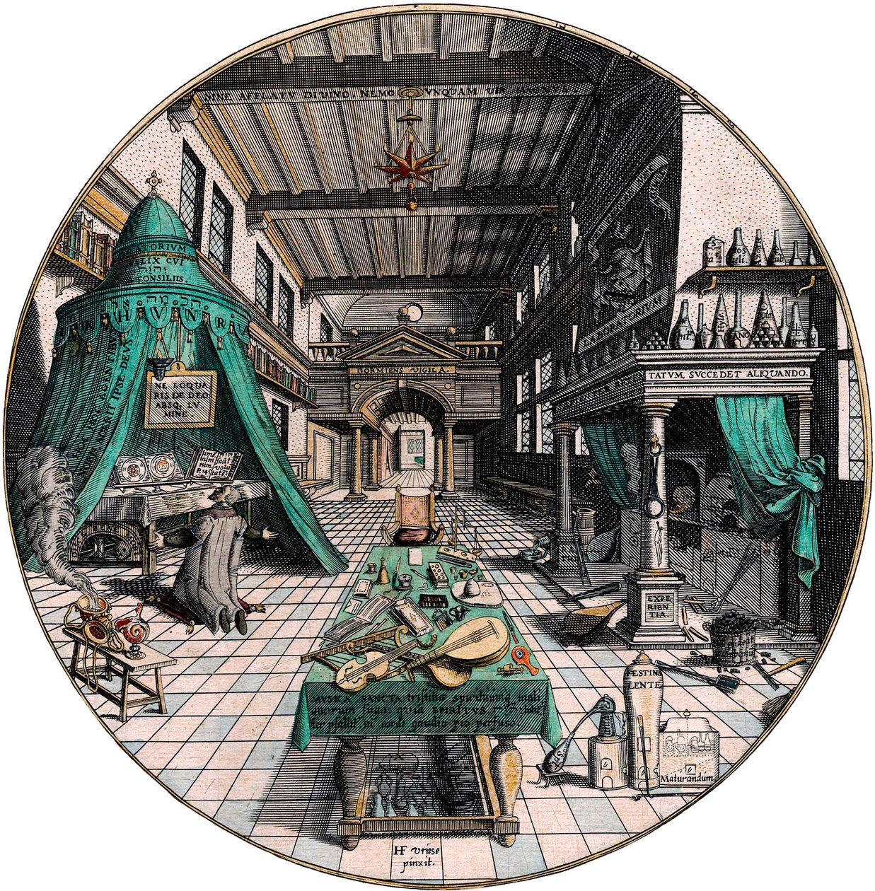錬金術師の実験室、1595 年。 作： ハンス・フレデマン・デ・フリース