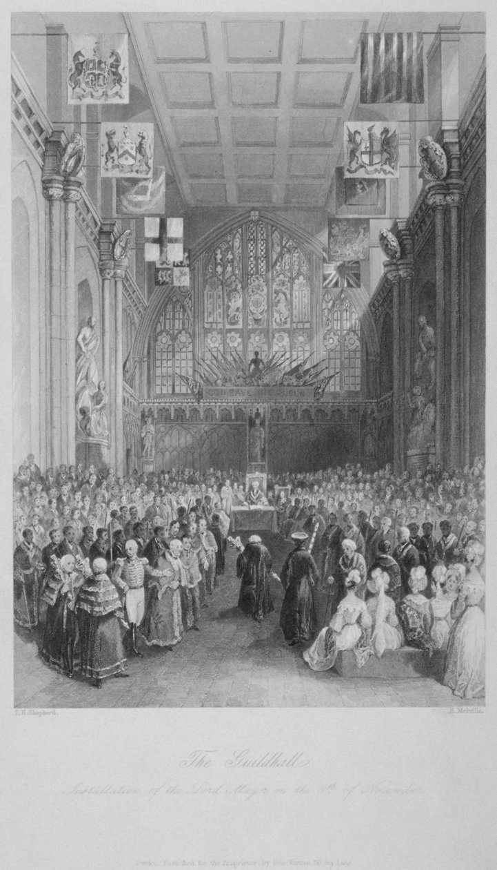 1838年、ロンドン市のギルドホールで行われたロンドン市長の就任式。   作： シドニー・メルビルを強化