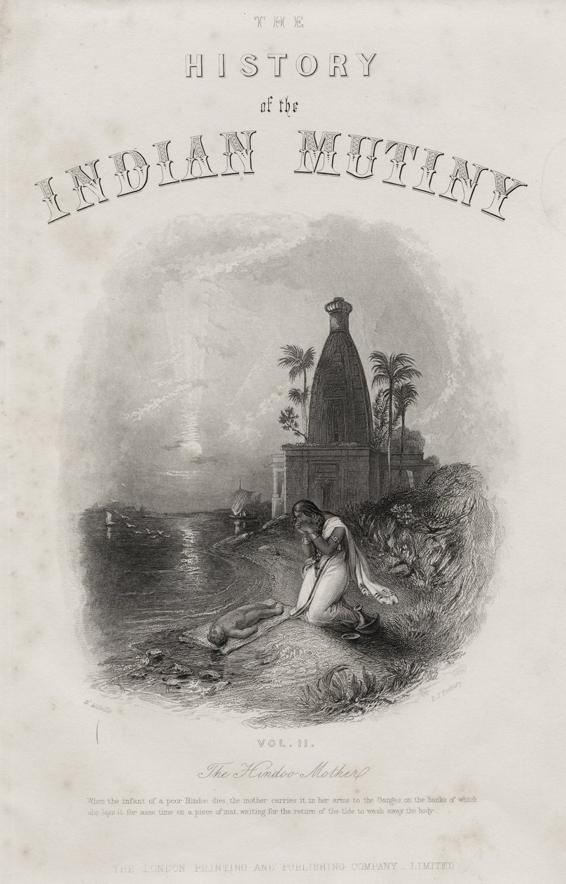 EJポートベリーによって刻まれたヒンドゥー教の母、「インドの反乱の歴史」のタイトルページ、1858年に出版 作： シドニー・メルビルを強化