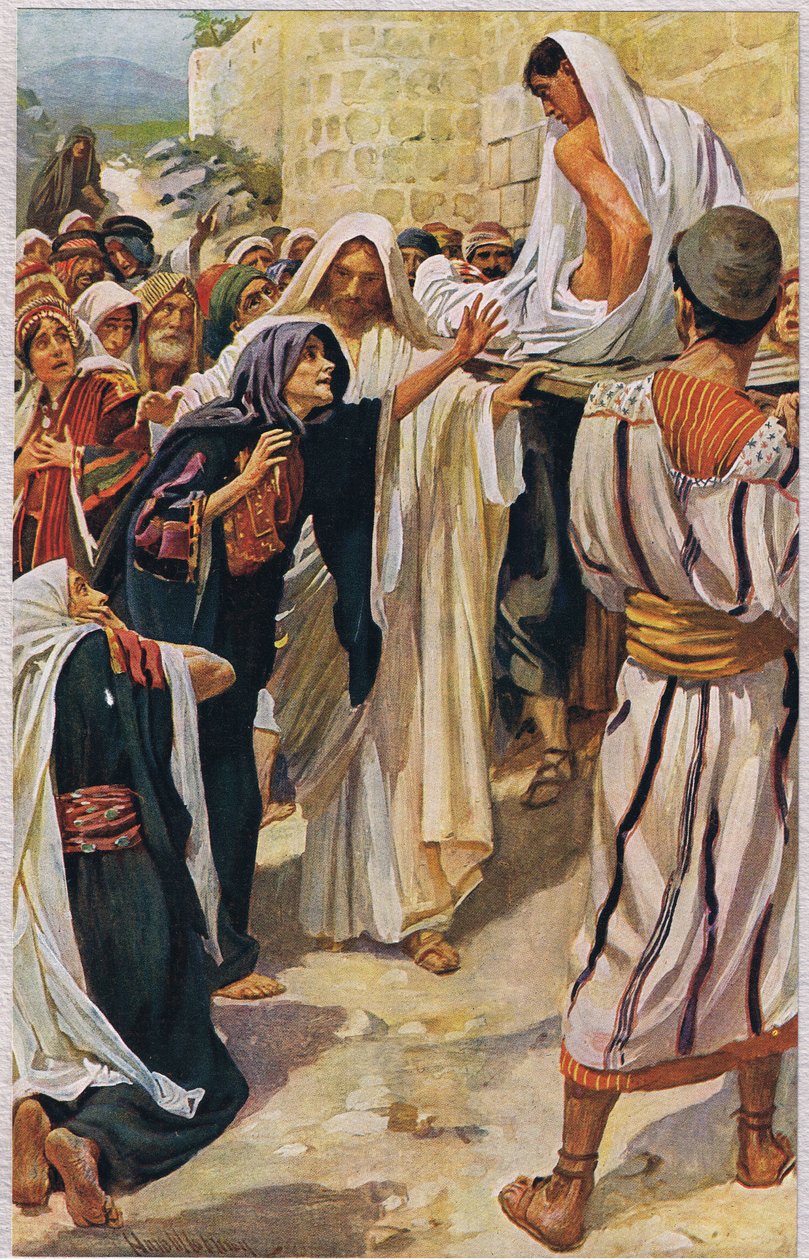 ナインの未亡人、「聖書の女性たち」からのイラスト、The Religious Tract Society、1927年発行 作： ハロルド・コッピング