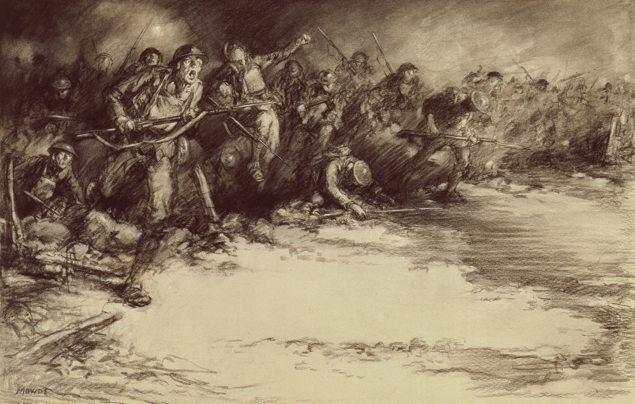 カウンターアタック、1918年頃（紙に鉛筆） 作： ハロルド・ジェームズ・モワット