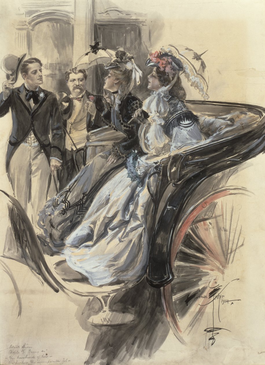 キャリッジライド、1904年（板紙にトイレ、ガッシュ、鉛筆） 作： ハリソン・フィッシャー