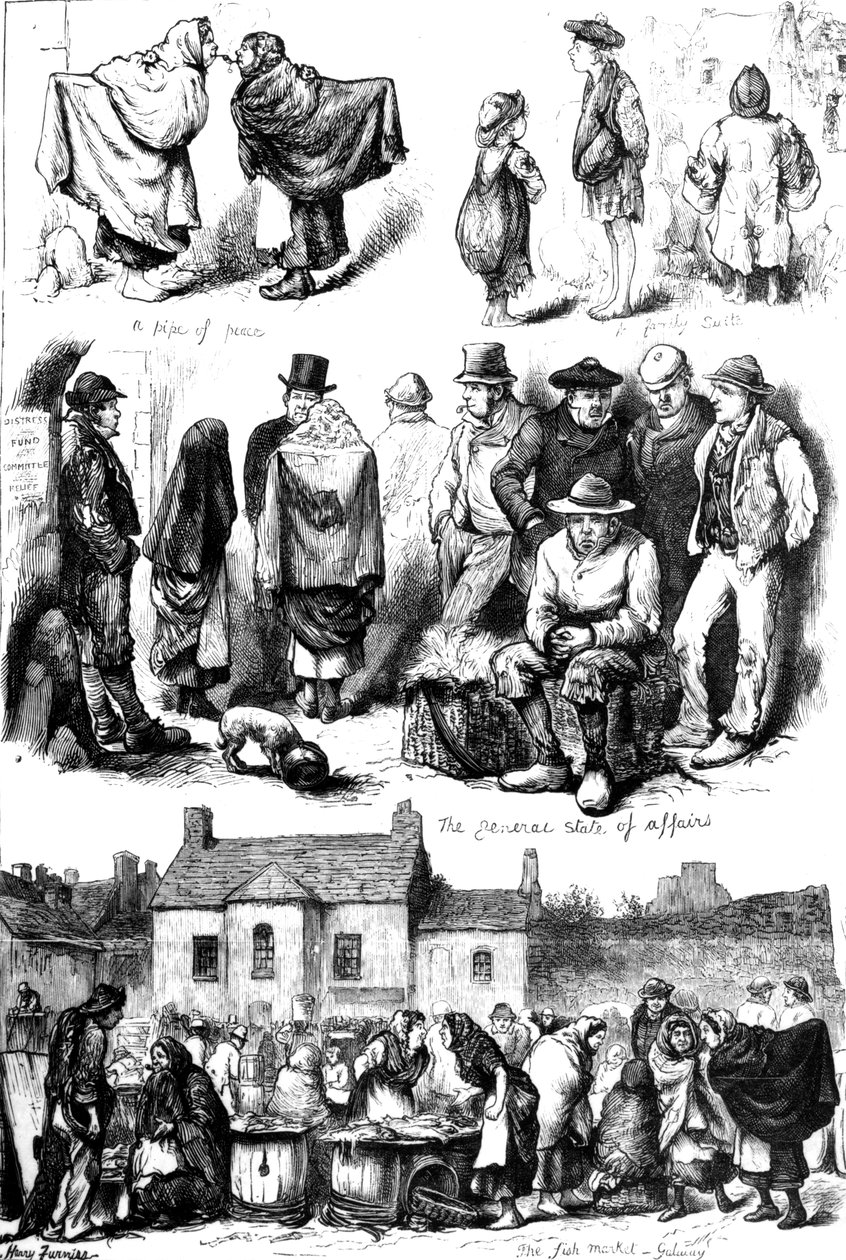 ゴールウェイでのスケッチ、「The Illustrated London News」（1880年）のイラスト 作： ハリー・ファーニス