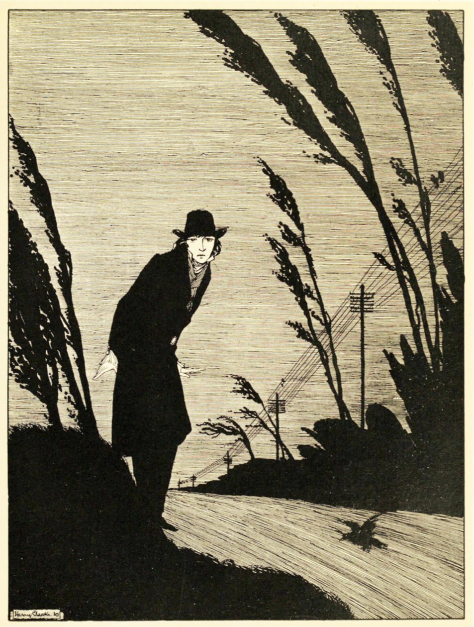 すべての人の中には、冷たい白い顔があった」『春の年鑑』より。1920年に彫られたもの 作： ハリー・クラーク