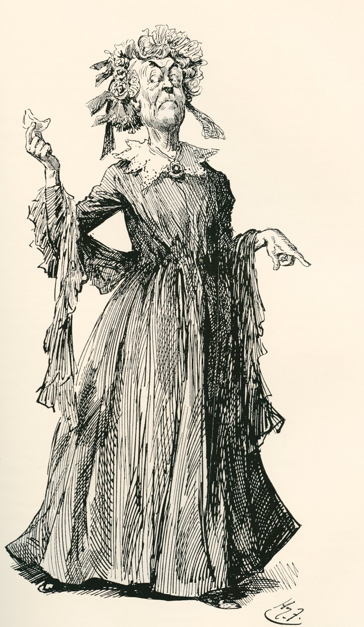 Fさんのおばさん。 1910 年に出版された The Testimonial Edition からの Charles Dickens 小説 Little Dorit の Harry Furniss によるイラスト。 作： ハリー・ファーニス