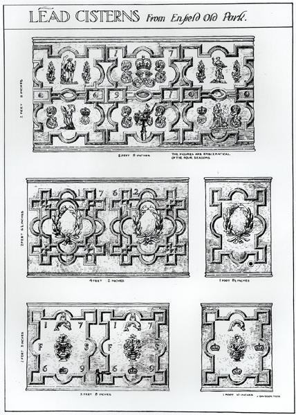 エンフィールド・オールド・パークの鉛製貯水槽、1900年頃（彫刻）（モノクロ写真） 作： ハリー・イニゴ・トリガー