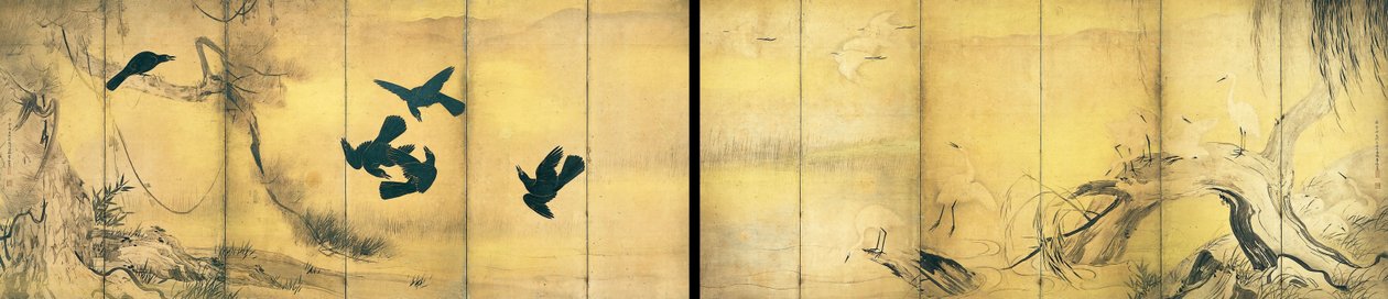 カラスとサギ（重要文化財） 作： 長谷川等伯