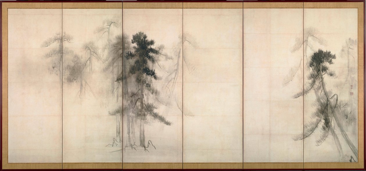 「松」 長谷川等伯 (1539-1610) 作 紙に墨 16世紀 淡色 156x356 cm 日本 東京国立博物館 作： 長谷川等伯