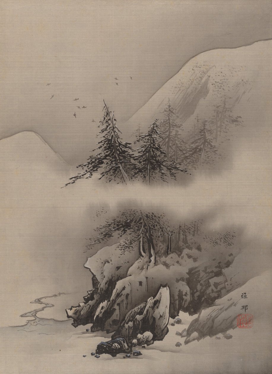 雪の風景、カリフォルニア州。 1885-89。 作： 橋本雅邦