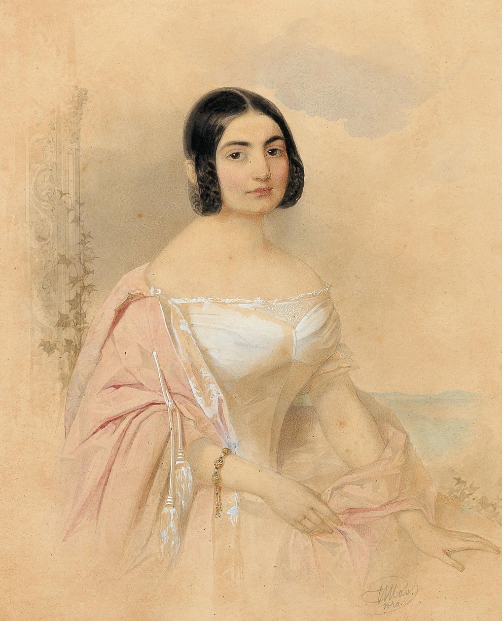 マリー・フォン・タッテンバッハ伯爵夫人の肖像、ニー・フォン・リオン、1840年。 作： ハウ