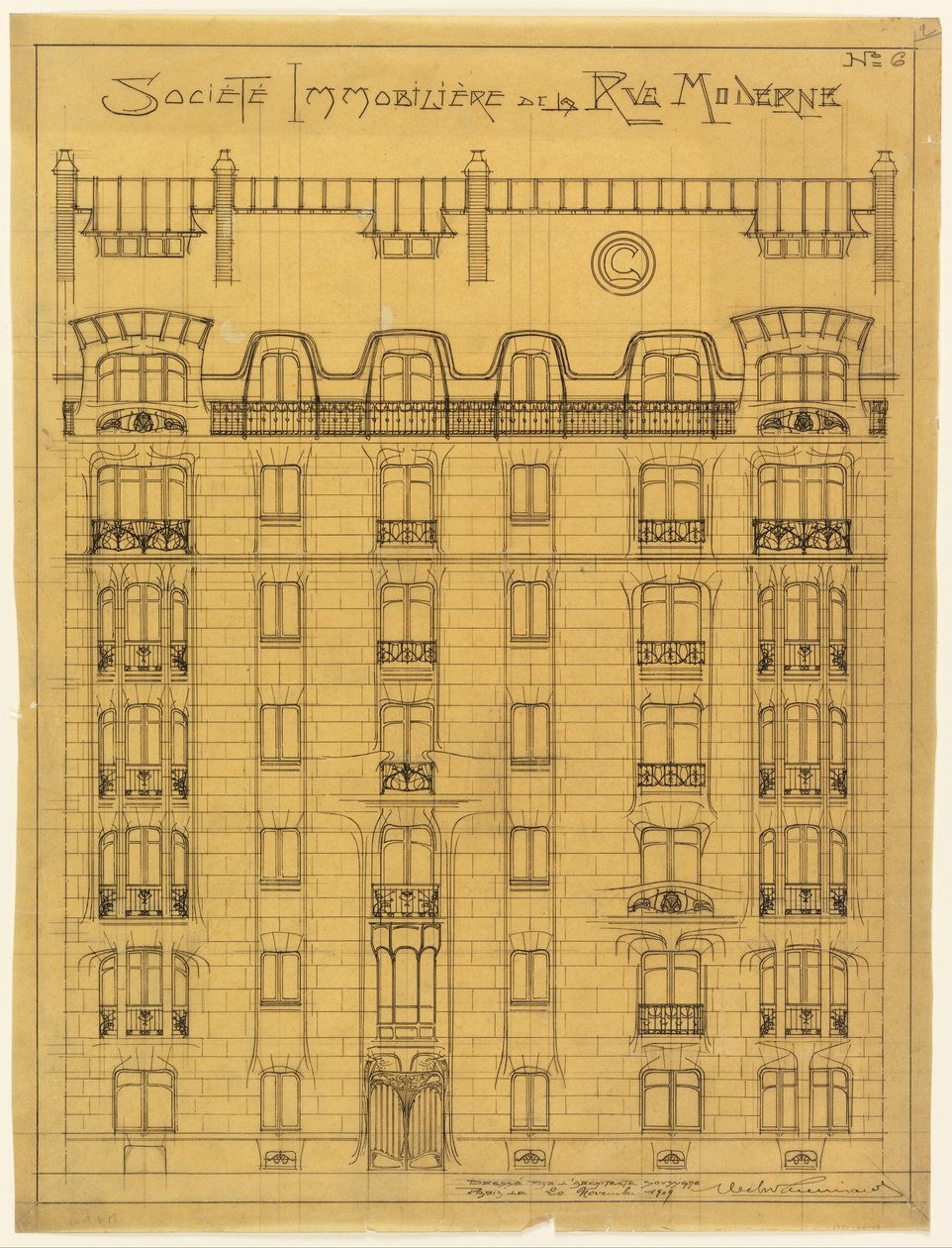 SocietéImmobilièredelaRueModern、No。6のファサードのデザイン 作： ヘクター・ギマール