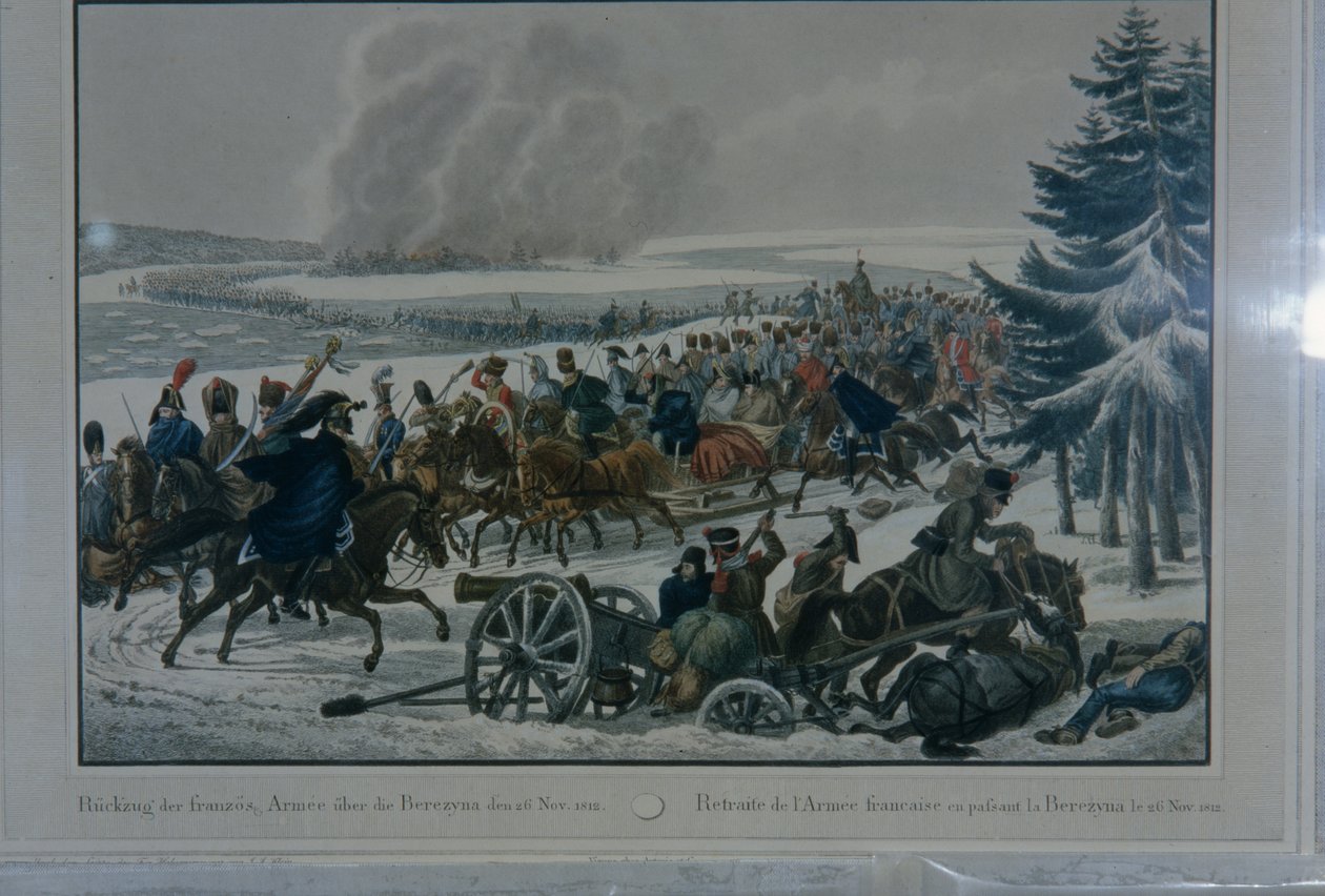 1812年のモスクワからのフランス軍の退却（紙にペン、インク、トイレ） 作： オーガスト・ハインリッヒ・マンスフェルト