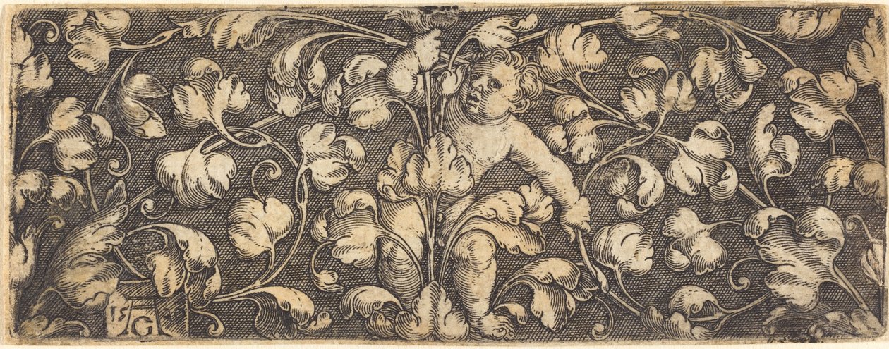中央に葉と子供が描かれた装飾、1539年。 作： ハインリッヒ・アルデグリーバー