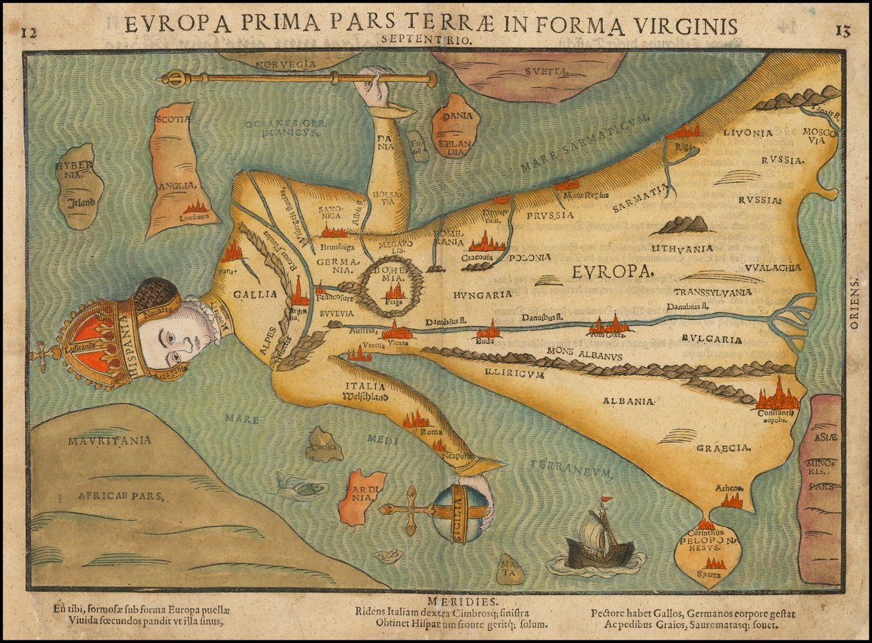 1580年代、ハインリヒ・ビュントによるヨーロッパの擬人化地図 作： ハインリッヒ・ブンティング