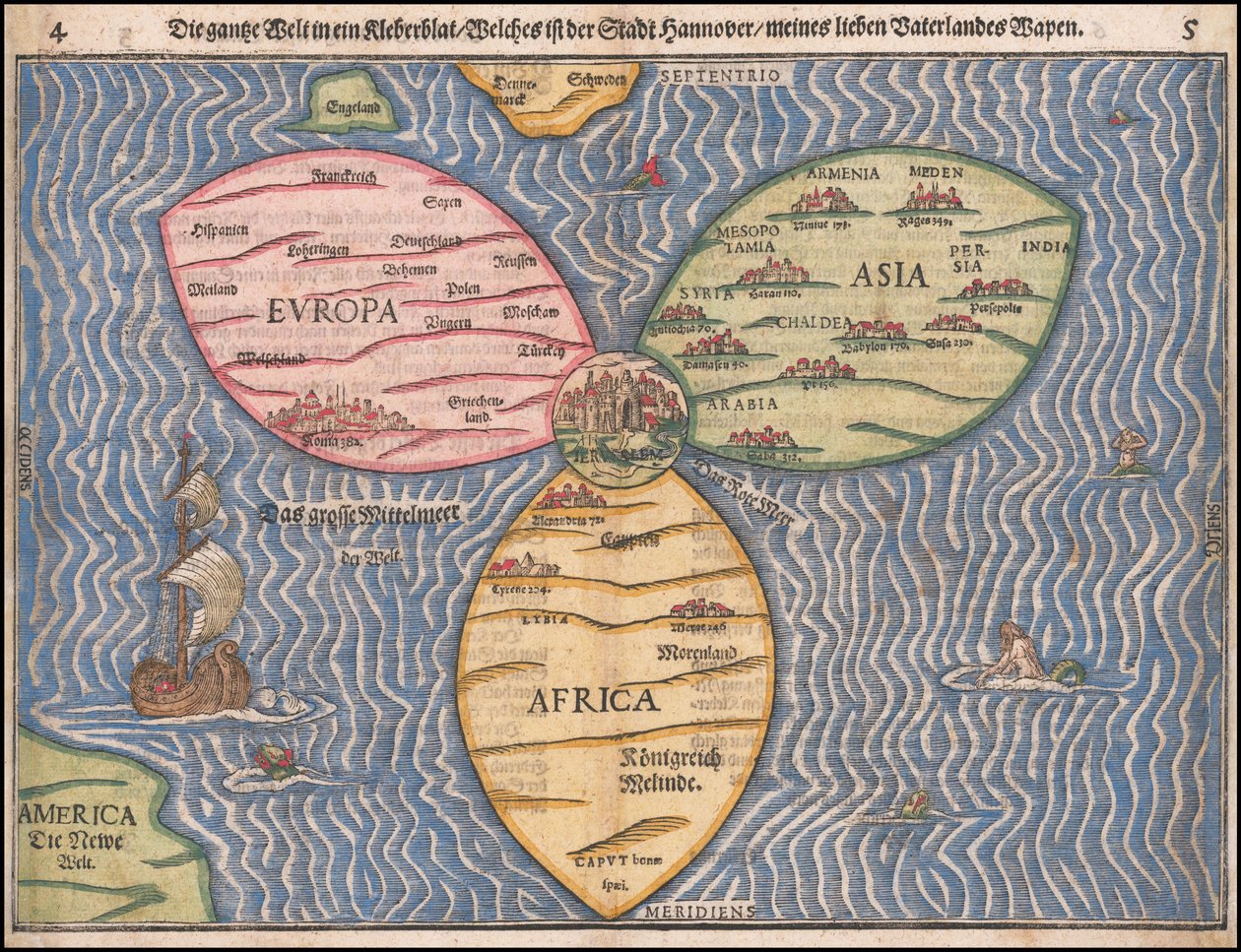 1581年 クローバーリーフ世界地図 ハインリッヒ・ブエンチング作 作： ハインリッヒ・ブンティング