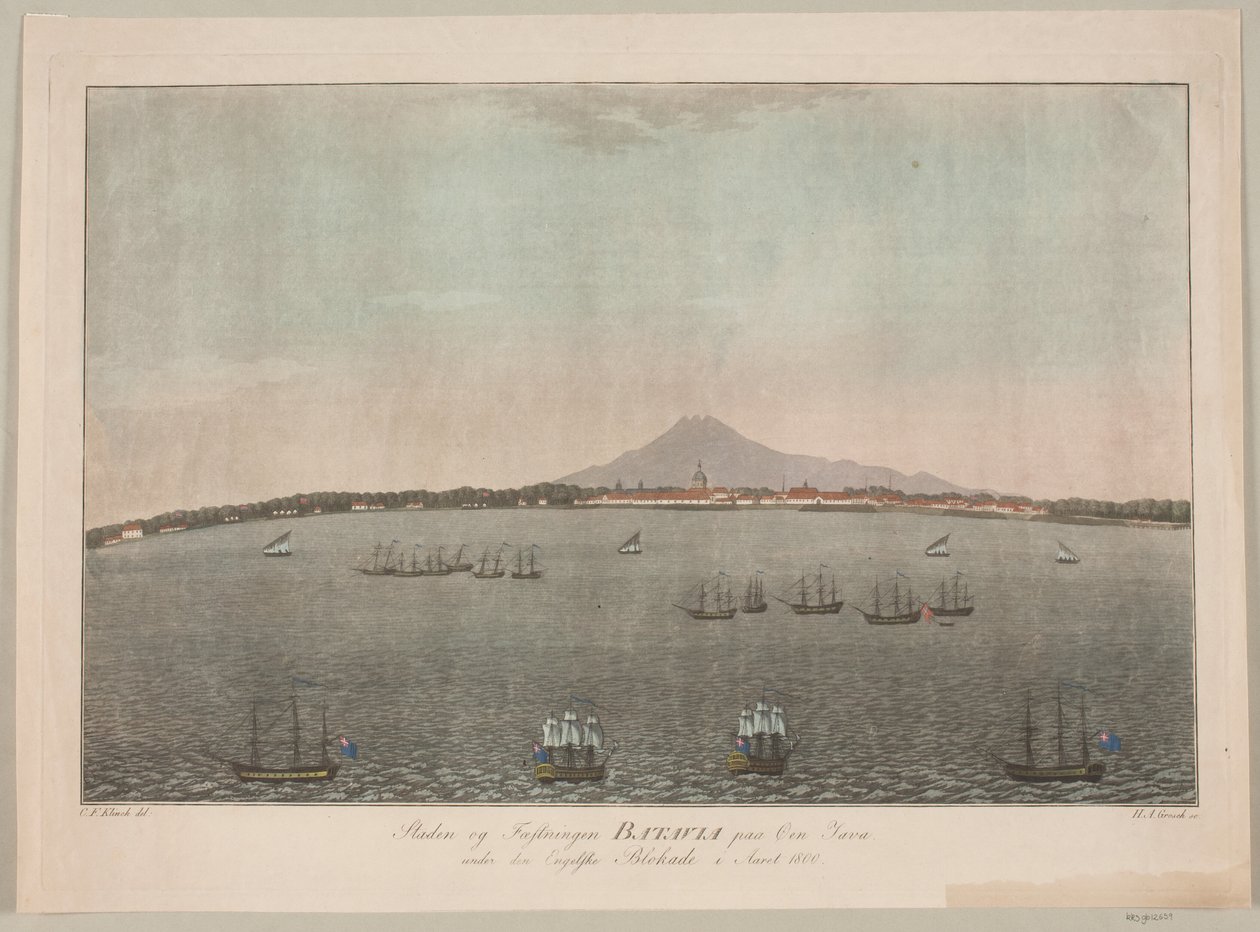 1800年の英国による封鎖中のジャワ島のバタビアの都市と要塞 作： ハインリヒ・グロッシュ