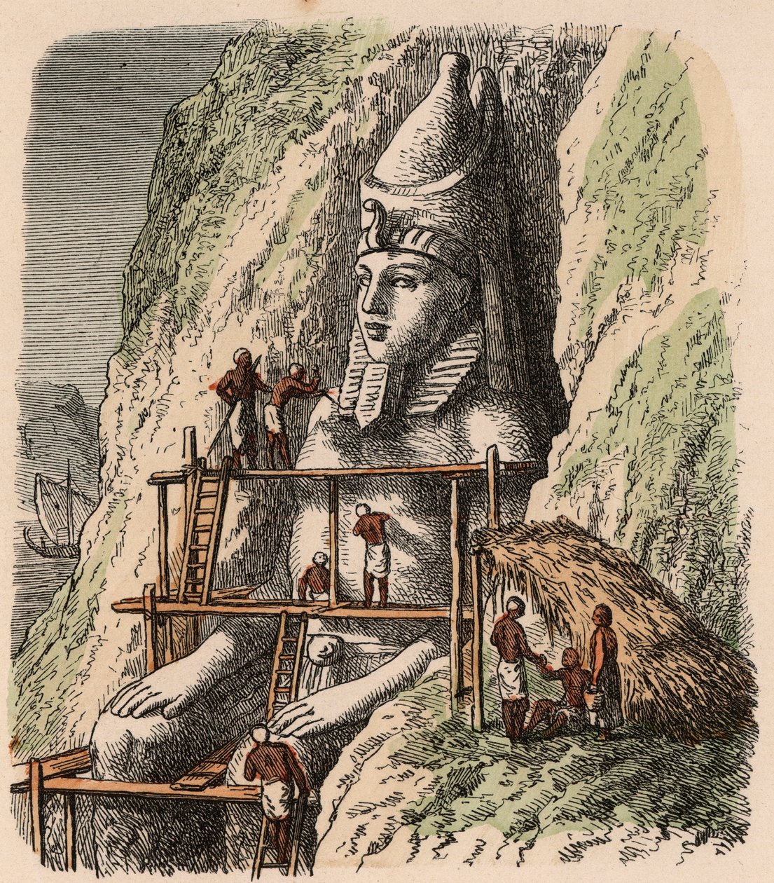 古代エジプト：アブシンベル神殿の像の彫刻、1866年 作： ハインリッヒ・ロイテマン
